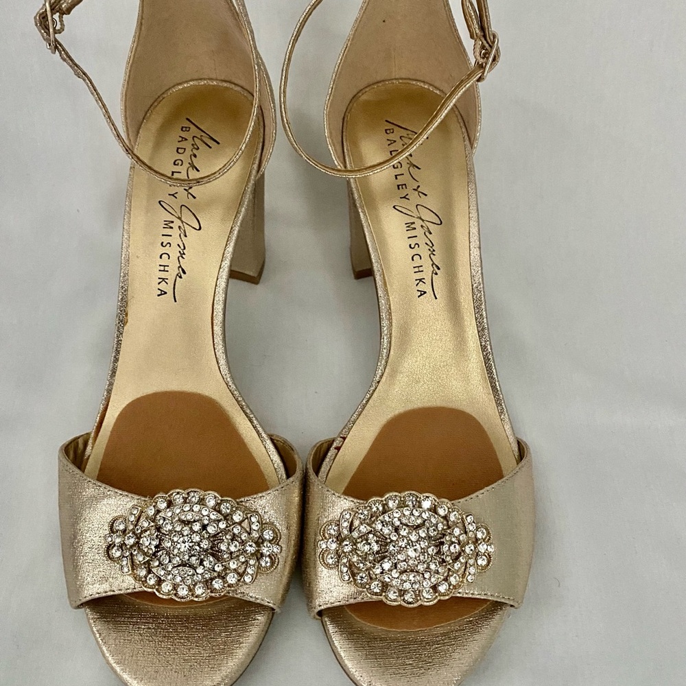 Gold Pumps gold Rose jewels chunky heels ankle strap Mischa Prom Wedding - Picture 2 of 16